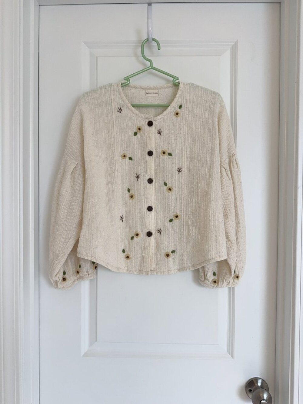 Thai Floral Embroidered Cotton Blouse Cottagecore Boho Top